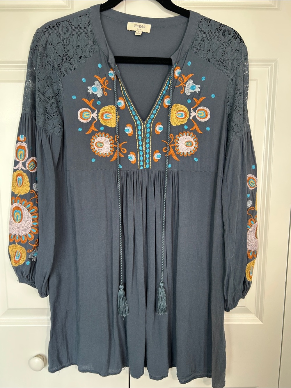 Umgee Slate Blue Embroidered Boho Tunic